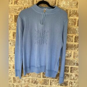Vintage Southern Lady Sweater Large 1/4 zip snowflake toggle and raised design
